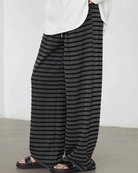 Pleated Striped Wide Leg Trousers