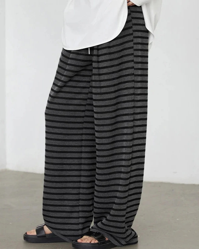 Pleated Striped Wide Leg Trousers