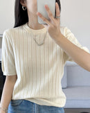Women's Solid Cotton Knit Crew Neck Top. Breathable cotton knit, relaxed fit, clean crew neckline
