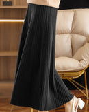 Merino Wool Solid Pleated Ankle-Length Knit Skirt