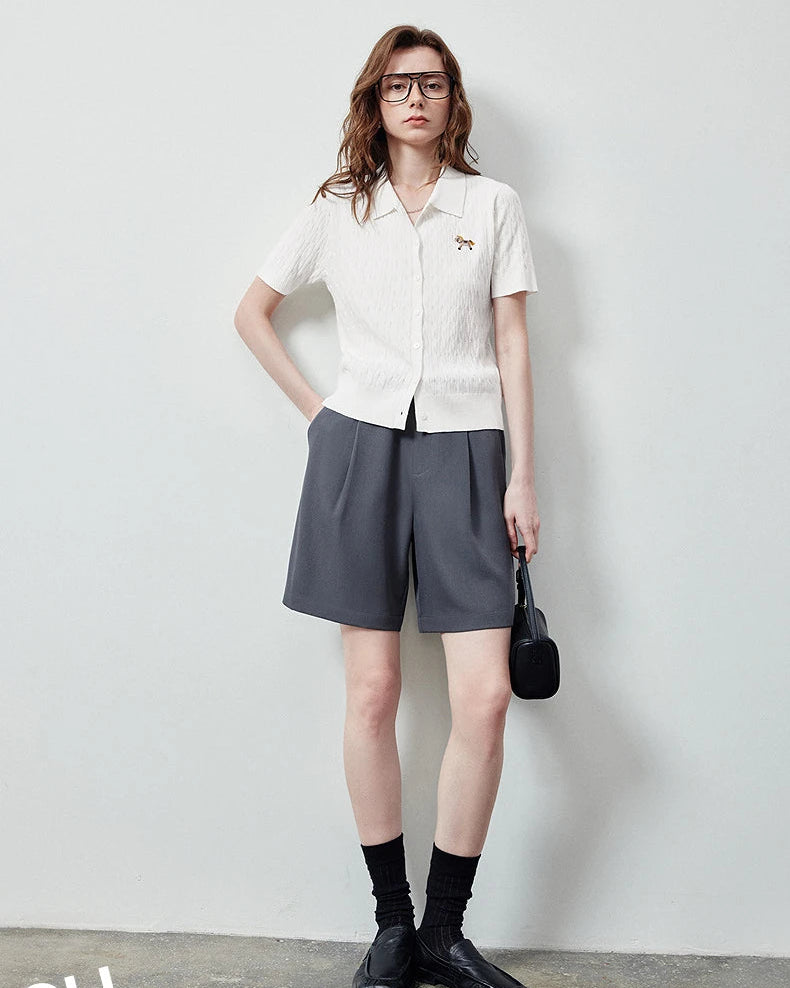 Ice Silk Cable Knit Polo Top