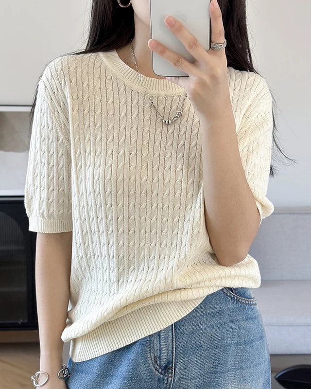 Pure Cotton Crew Neck Short-Sleeve Knit T-Shirt