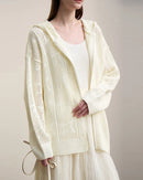 New Hooded Openwork Jacquard Knit Cardigan