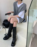 Wool Blend V-Neck Solid Loose Sleeveless Knit Vest