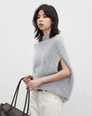 Wool Cashmere Turtleneck Sleeveless Loose Knit Sweater