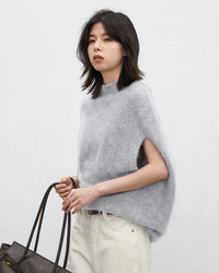 Wool Cashmere Turtleneck Sleeveless Loose Knit Sweater