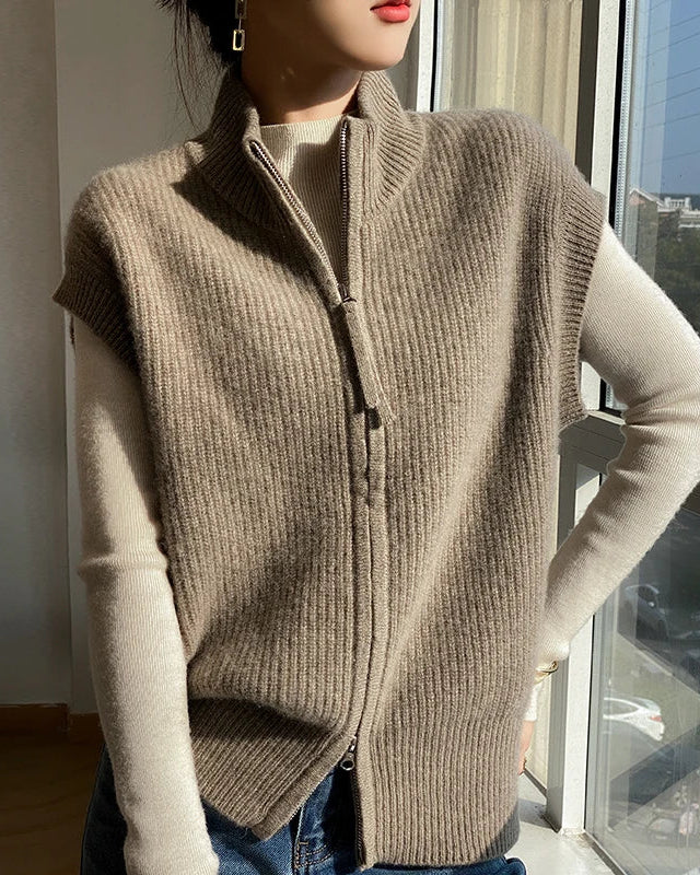 Merino Wool Zip-Front Knit Vest