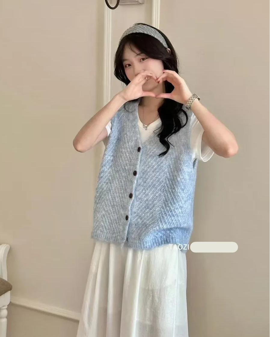 V-Neck Button Knit Sweater Vest