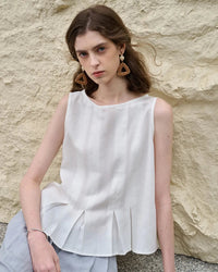 Linen Sleeveless Pleated Fashion Vest
