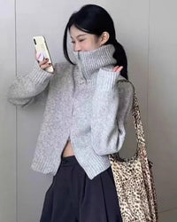 Wool Turtleneck Zip Cardigan