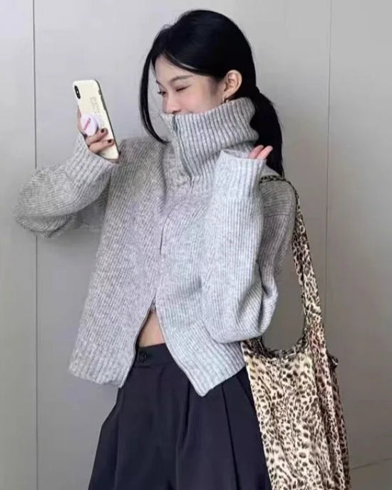 Wool Turtleneck Zip Cardigan