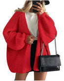 Solid V-Neck Loose Long Knit Cardigan Coat
