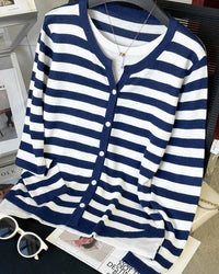Casual Stripe Knit Wool Sweater