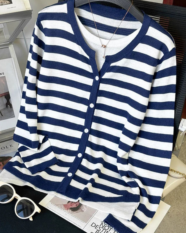 Casual Stripe Knit Wool Sweater