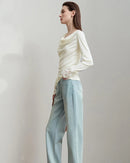 Simple Solid Color Asymmetrical Neckline Top