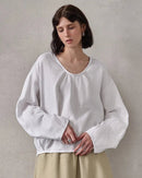 Fashionable Linen U-Neck Long-Sleeved Shirt