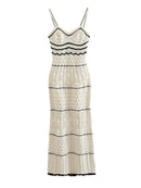 Striped Knit Cut Out Long Halter Beach Dress Swimsuit Cover Up