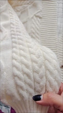 Lantern Sleeve Geometric Knitted Short Cardigan