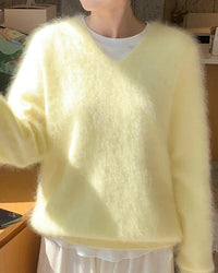 Cashmere Fluffy V-Neck Pullover