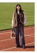 Imitation Lamb Fur Color Block Loose Letter Jacket