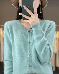 Mink Cashmere Crew Neck Cardigan Sweater