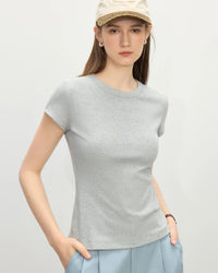 Straight-Cut Slim-Fit Crew Neck Short-Sleeved T-Shirt