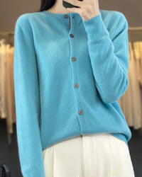 Merino Wool Round Neck Knit Cardigan