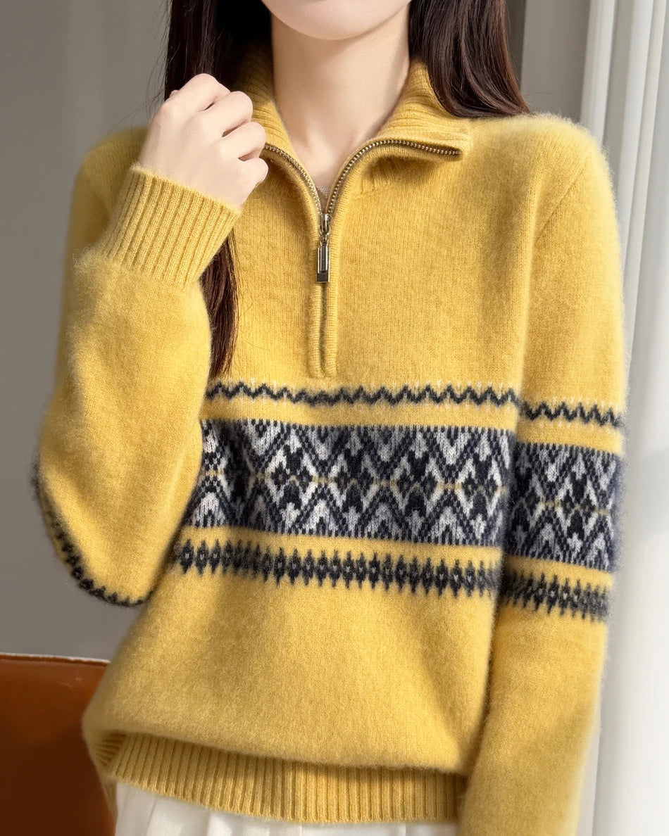 Merino Wool Jacquard Turtleneck Pullover