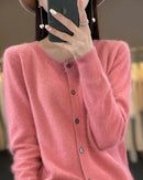 Mink Cashmere Crew Neck Cardigan Sweater