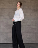 Ramie Crew Neck Long Sleeve Drawstring T-Shirt