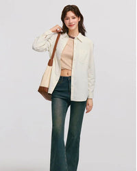 Mid-Length Loose Corduroy Long-Sleeved Shirt