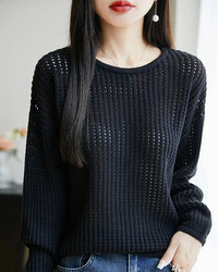 Pure Cotton Openwork Long-Sleeve T-Shirt