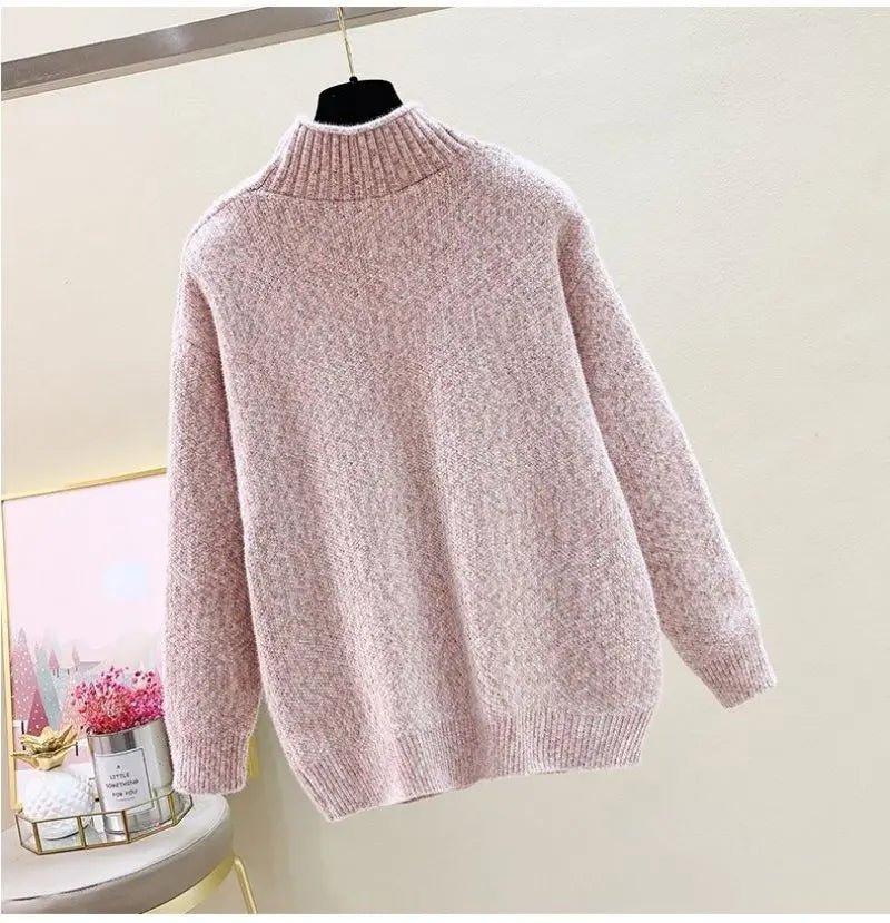 Elk printed Mink Velvet Mock Neck Sweater