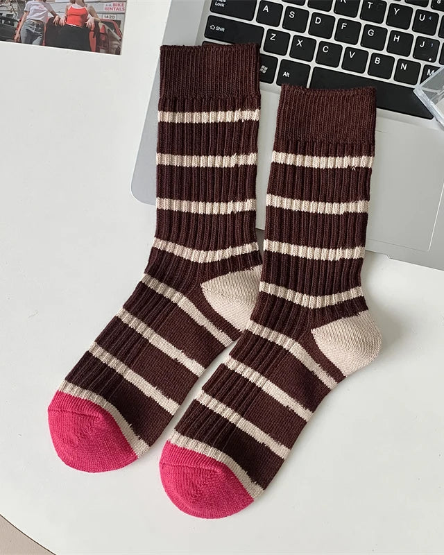 Striped Retro Loose Crew Socks