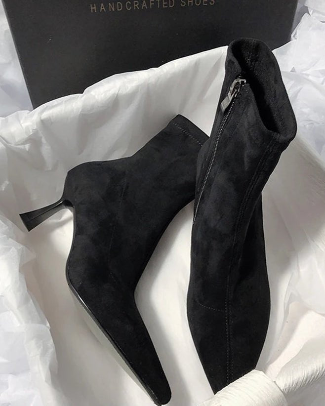 Stylish Pointed-Toe Side Zipper Sock Boots