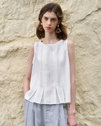 Pleated Linen Blend Sleeveless Tank Top