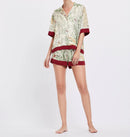 Printed Short Sleeve Shirt & Shorts Satin Pajamas Set