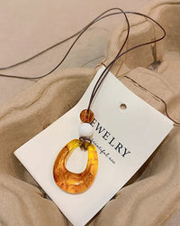 Vintage Resin Circle Pendant Rope Necklace