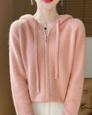 Wool Solid Hooded Zip-Up Open Cardigan Sweater