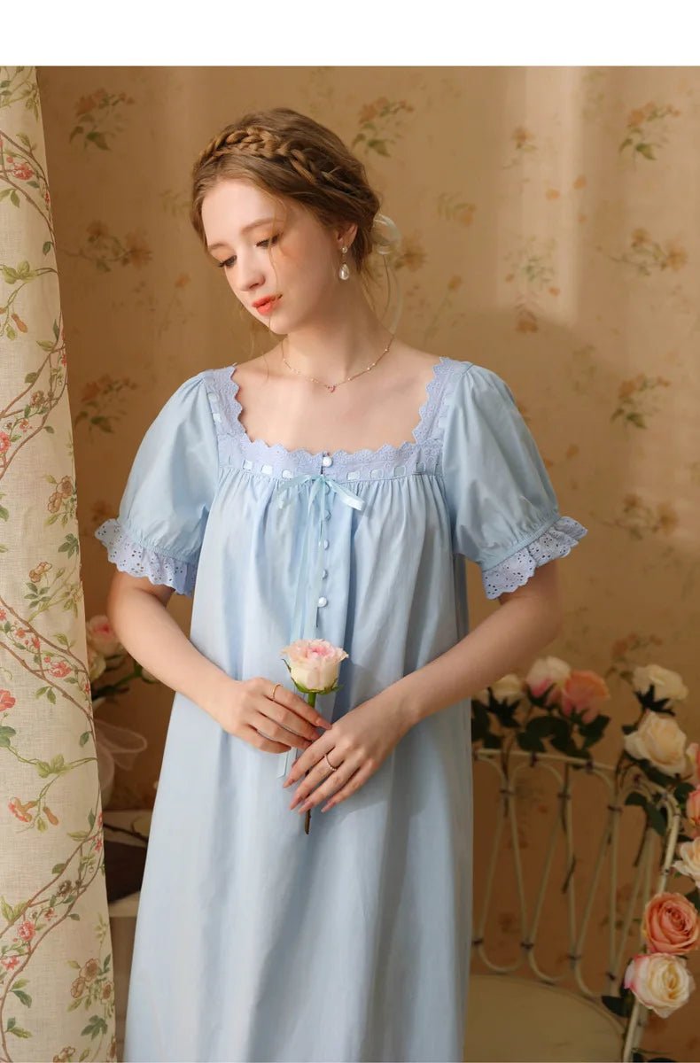 Palace Style Short Sleeve Cotton Pajama Dress