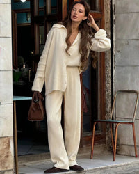Loose Knit Cardigan & Elastic Waist Trousers Set