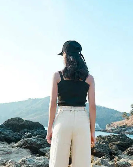 High-Waisted Wide-Leg Cotton And Linen Pants
