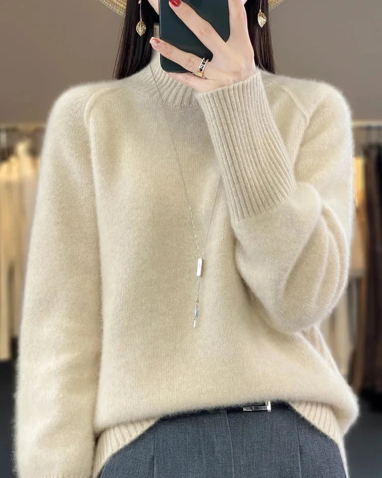Raglan Merino Wool Mock Neck Sweater