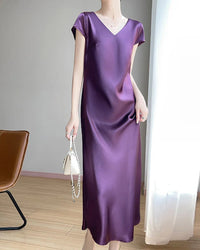 Satin V-Neck Midi Slip Dress
