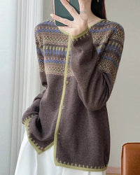 Contrast Jacquard Wool Cardigan