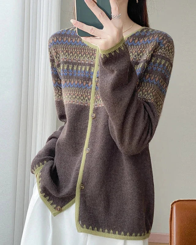 Contrast Jacquard Wool Cardigan
