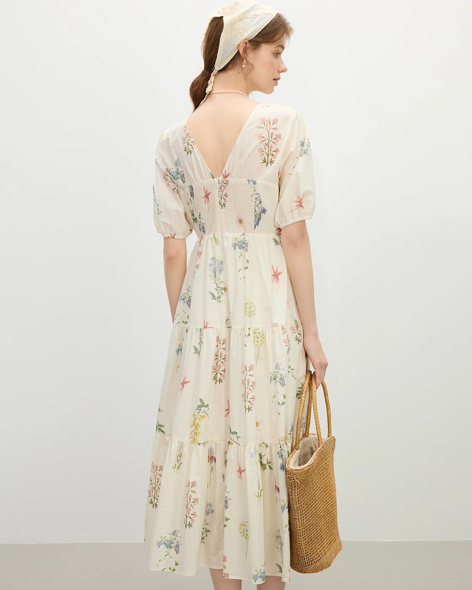 Holiday Style Flower Print V-neck Dress