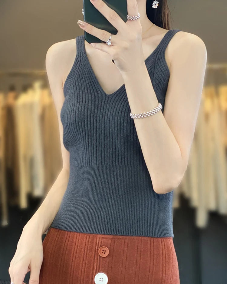 Slim Fit Merino Wool Sleeveless Knit Top