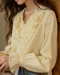 Hand-Sewn Rose Lantern-Sleeve Shirt