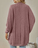 Solid Bat Sleeve Open-Front Loose Mid-Length Knit Cardigan